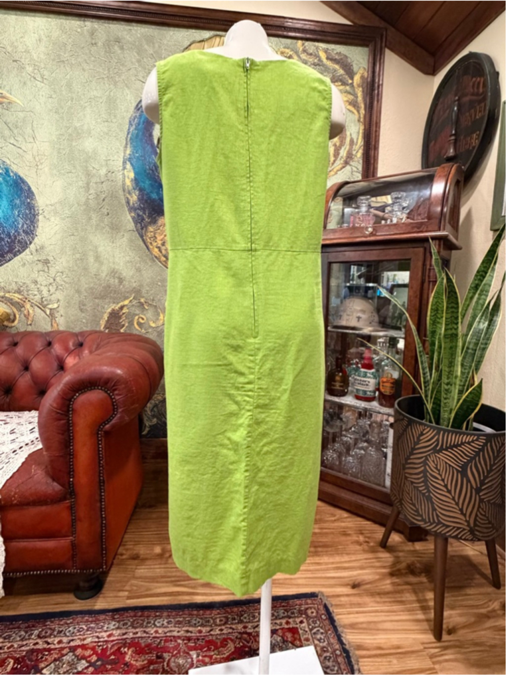 VTG MHM Melissa Harper Linen Blend Maxi Dress Green Pleated Empire Waist Sz 10 - Picture 5 of 11